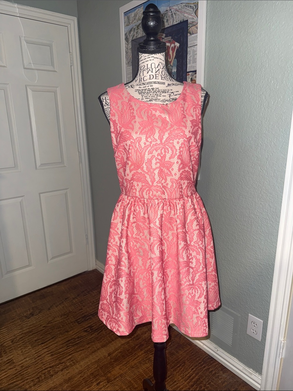 Coral Pink Lace Fit & Flare Dress